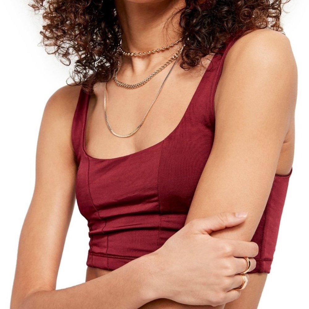 Free People Be Cool Brami Top Acai Red Bralette Cropped Top XS NEW
